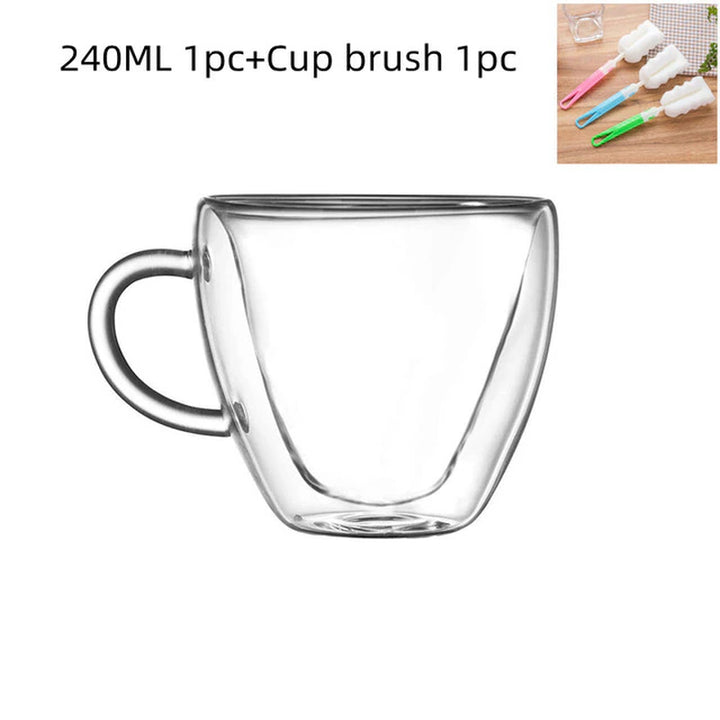 Double Wall Mug for Tea Heart Love Shaped Cup Glass Champagne Wine Milk Juice Espresso Coffee Drinkware Bar Drinking Utensils