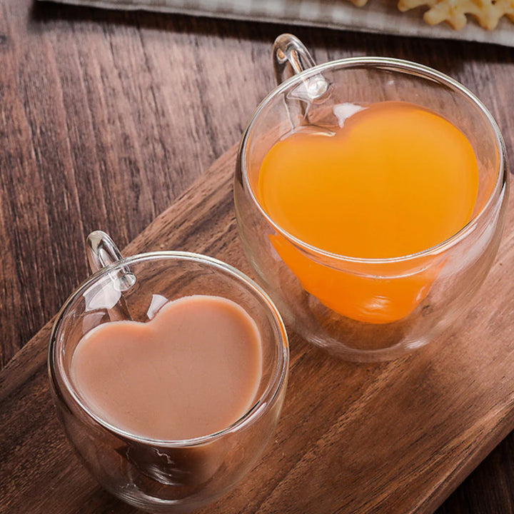 Double Wall Mug for Tea Heart Love Shaped Cup Glass Champagne Wine Milk Juice Espresso Coffee Drinkware Bar Drinking Utensils